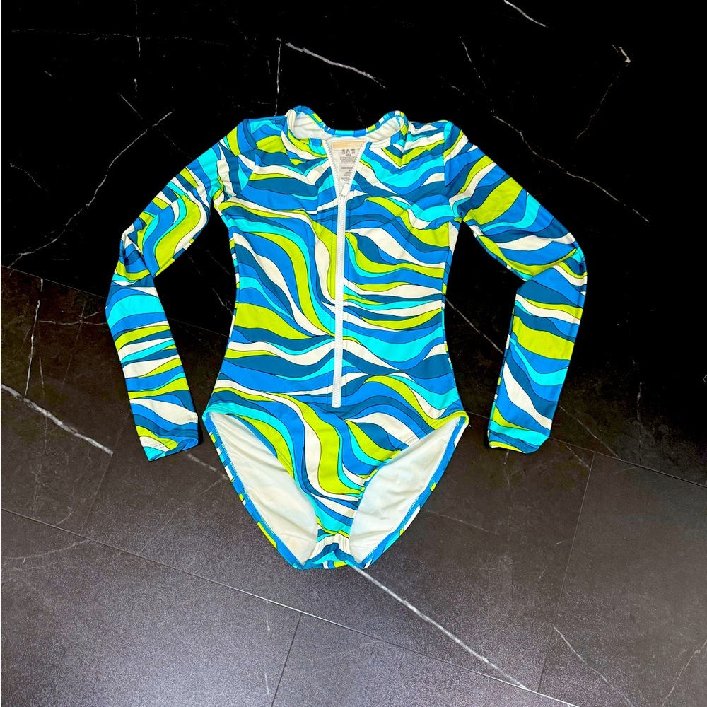 Michael Kors Blue and Green Wave Pattern swim suit
